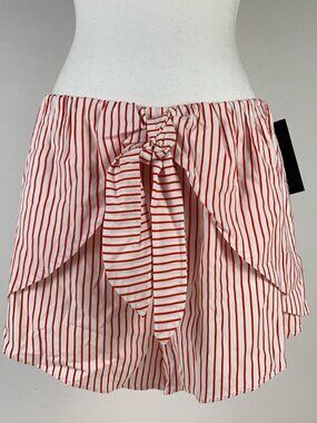 Gianni Bini Striped Ruffle Shorts with Tie Waist - Red & White, Size M